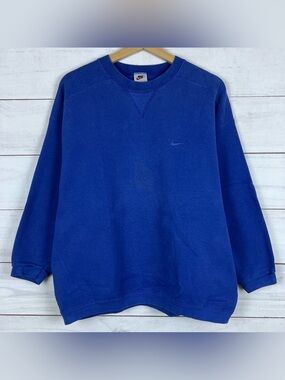 Vintage Nike Sweatshirt Youth Small (4-6) Crewneck Swoosh Pullover 90s USA Blue